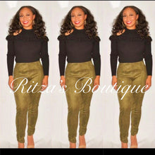 Load image into Gallery viewer, OLIVE SUEDE LEGGINGS
